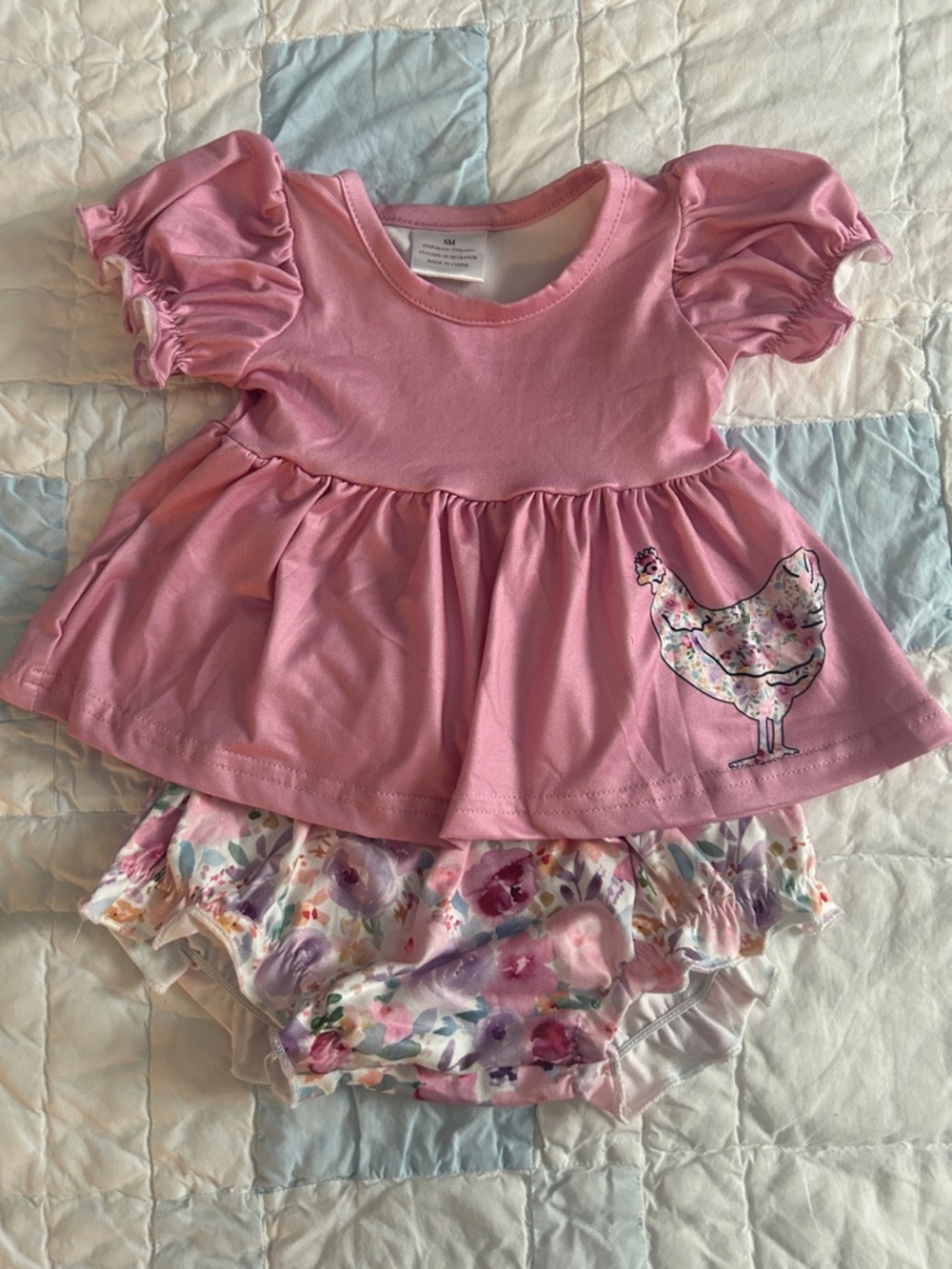 Pink Baby Girl Top & Floral Bottoms Set